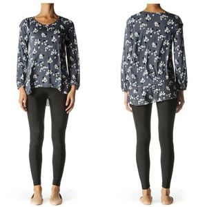 LOFT Blue White Floral Peplum Long Sleeve Blouse Size Small